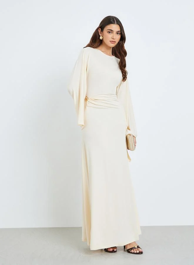 Styli Women Beige Bell Sleeve Bodycon Maxi Dress